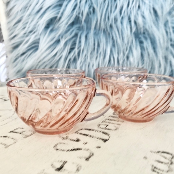 Arcoroc of France, Rosaline, Pink Swirl, Demitasse, Cup and Saucer, Set of 4 - Picture 5 of 11